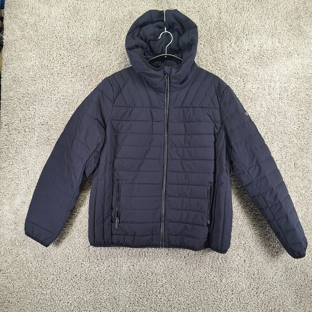 Michael Kors Puffer Jacket Womens XL Black Packable Downfill Hooded Full Zip